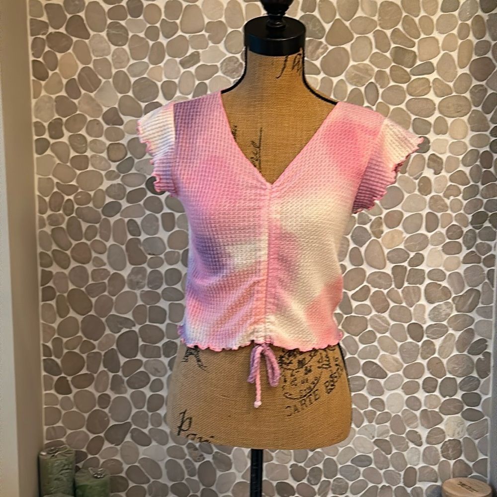Anistar Girls waffle knit pink tie-dye crop top – size large